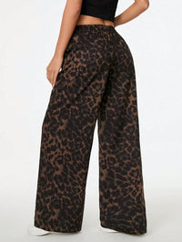 Women’s Winter Leopard Print Wide Leg Trousers – Casual Loose Fit