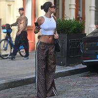 Leopard Print High Waist Wide Leg Trousers Pants - Modestly Vogue 