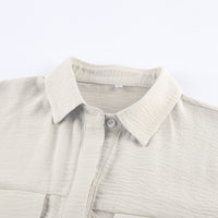 Light Khaki Textured Lace Up Waist Jumpsuit Short Sleeve Jumpsuit - Modestly Vogue 