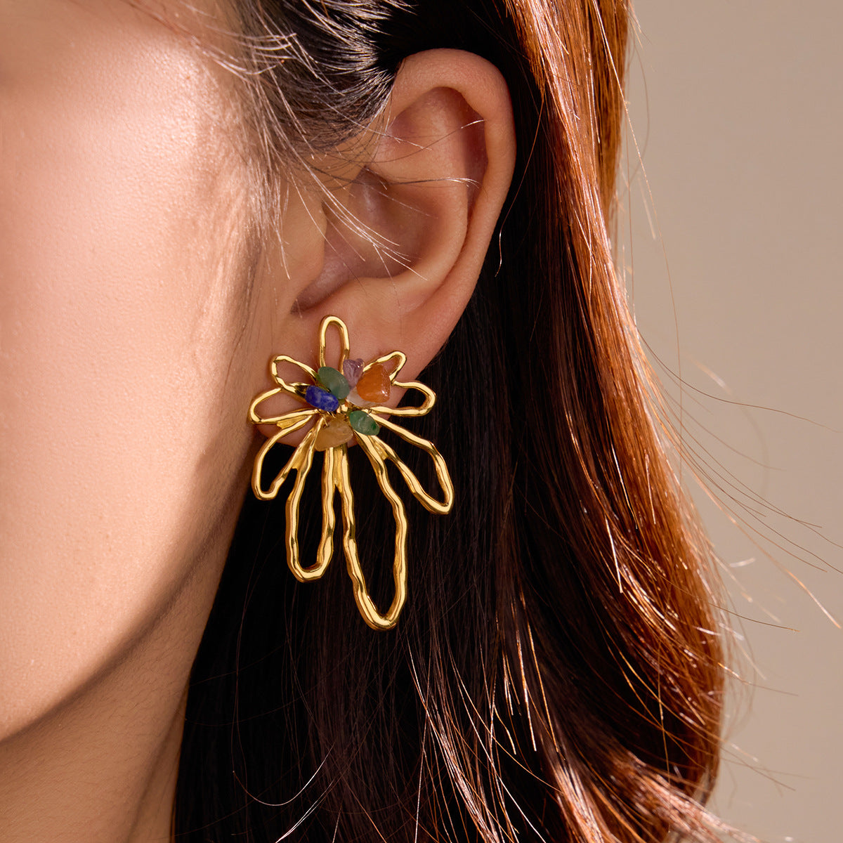 Colorful Petals Stone Retro Titanium Steel Earrings - Modestly Vogue 