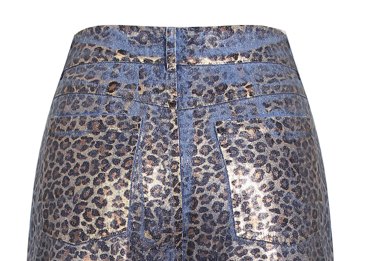 Niche Printed Gradual Layer Leopard Print Jeans Women Autumn Loose Street Straight Leg Trousers Tide