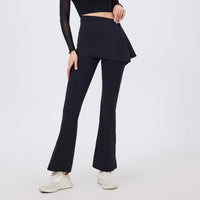 Two-Piece Yoga Set | High-Waist Pleated Bell Bottom Pants And Detachable Skirt - Modestly Vogue 