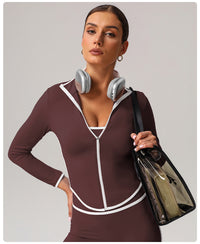 Contrast Color Yoga Jacket – Long Sleeve Stand Collar Workout Top