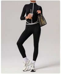 Contrast Color Yoga Jacket – Long Sleeve Stand Collar Workout Top