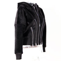 BlackVelvet Hooded for Women Autumn Thickened Composite Multi Metal Zipper Split Waist Trimming Women - Modestly Vogue 