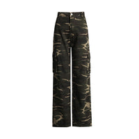Earthtone High Street Retro Denim Camouflage Pants - Multi Pocket Workwear for Women