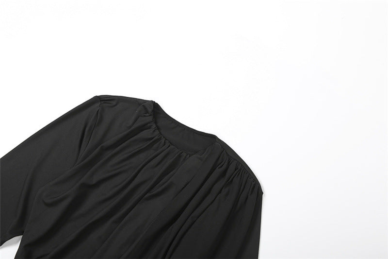 Fall Women’s Round Neck Long Sleeve Sheath Ribbon Dress