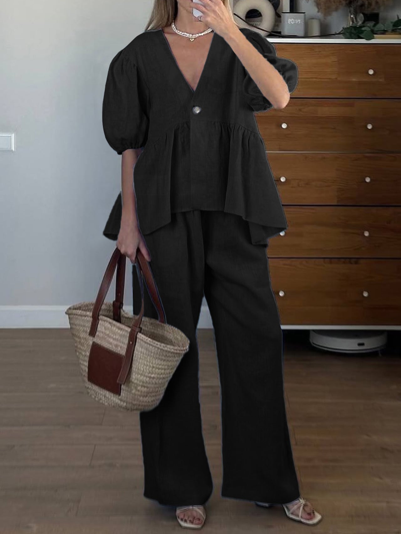 Vacation Short Sleeved T shirt Straight through Long Pants Women Clothing Summer - Modestly Vogue 