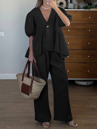Vacation Short Sleeved T shirt Straight through Long Pants Women Clothing Summer - Modestly Vogue 
