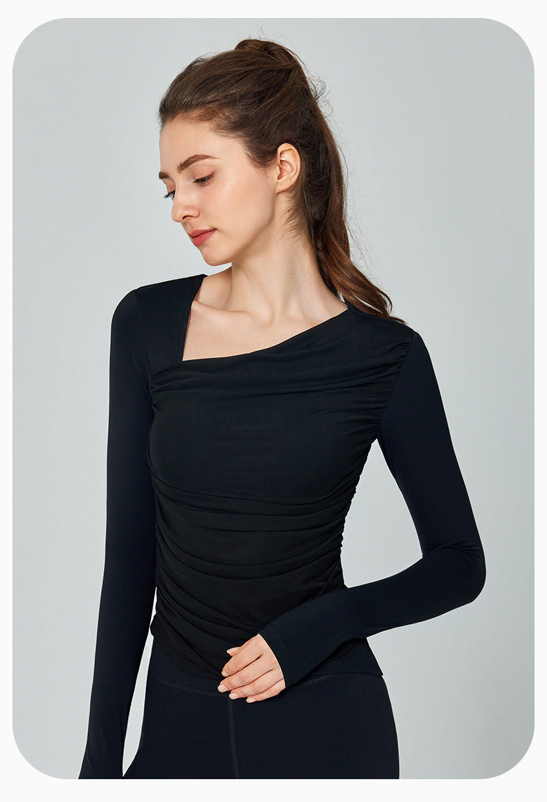 Diagonal Collar Long Sleeve Asymmetric Yoga Sports Top