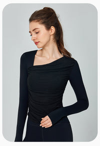 Diagonal Collar Long Sleeve Asymmetric Yoga Sports Top