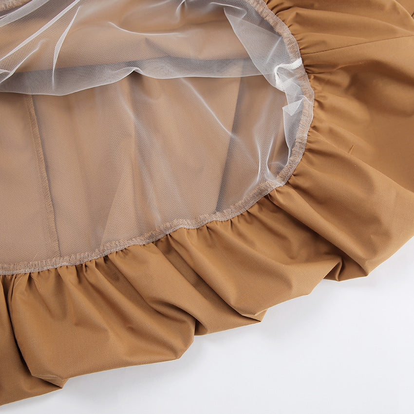 Khaki Balloon Skirt Russian Chic Spring Midi Dress