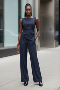 Pinstripe Structured Pant Set - Modestly Vogue 
