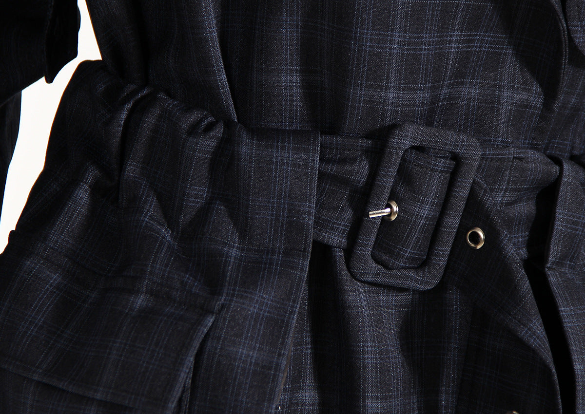 British Plaid Trench Coat for Women with Waist Belt - Modestly Vogue 