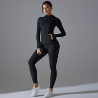 Hooded Zipper Yoga Coat – High Strength Long Sleeve Workout Set