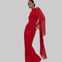 Fashionable Pleated Mesh Shawl Dress Sheath