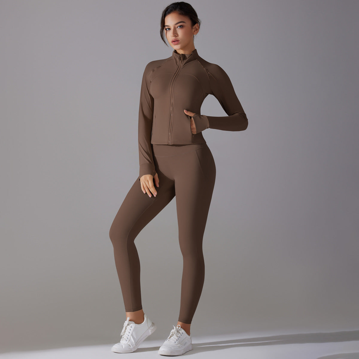 Trendy Push-Up Long Sleeve Yoga Set – Slim Zipper Workout Clothes for Women - Modestly Vogue 