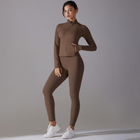 Trendy Push-Up Long Sleeve Yoga Set – Slim Zipper Workout Clothes for Women - Modestly Vogue 