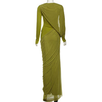 Women’s Autumn Winter Slim Fit Asymmetric Pleated Maxi Dress