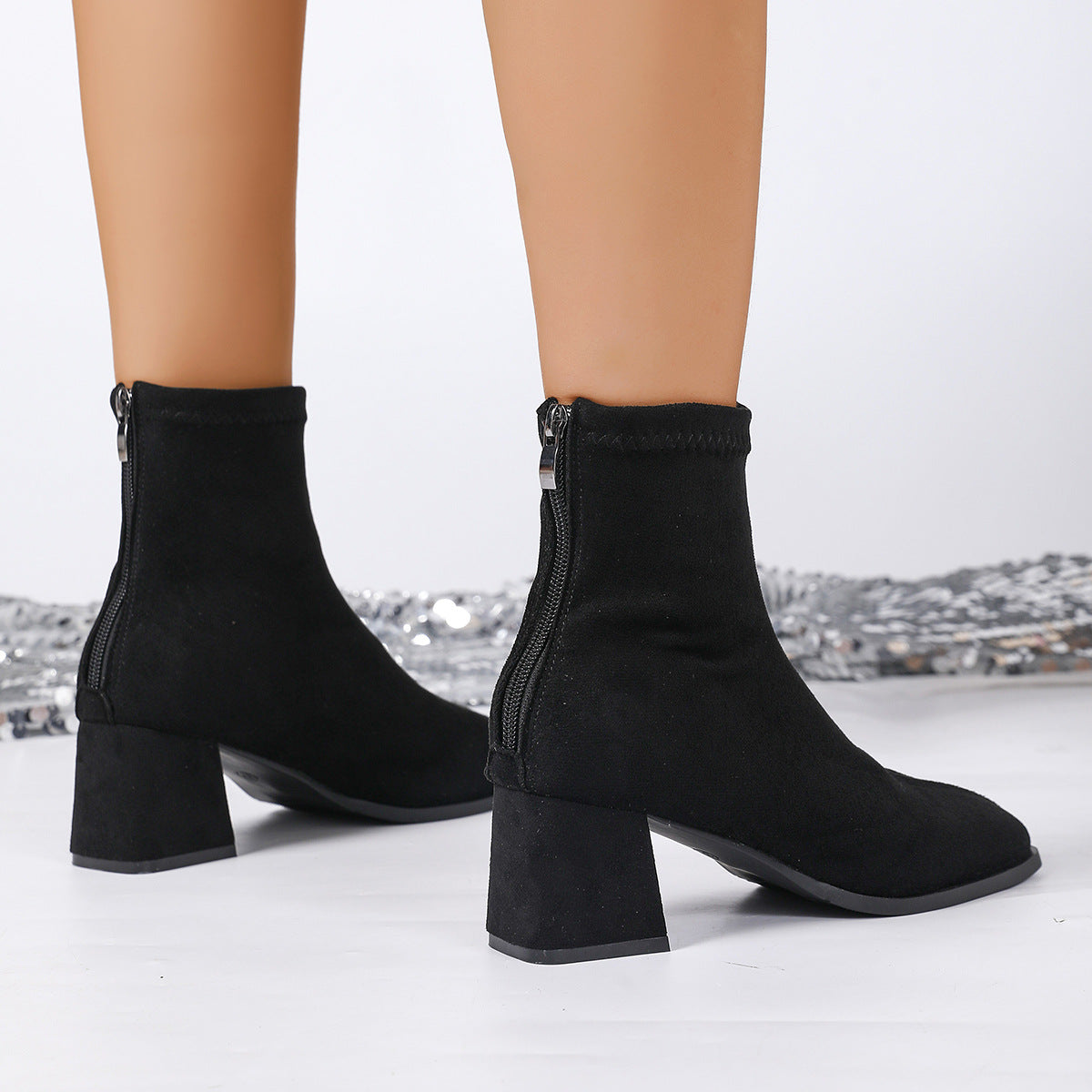 Women’s Leopard Print Suede Chunky Heel Ankle Boots