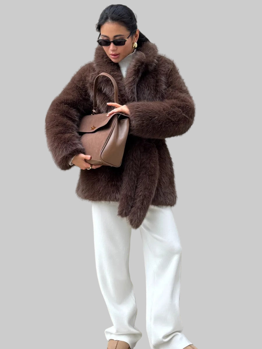 Thickened Faux Fur Coat Women – Mid-Length Belted Fox Fur Overcoat
