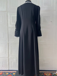 Fall French Lace Edge Collared Lantern Sleeve Single Row Dress