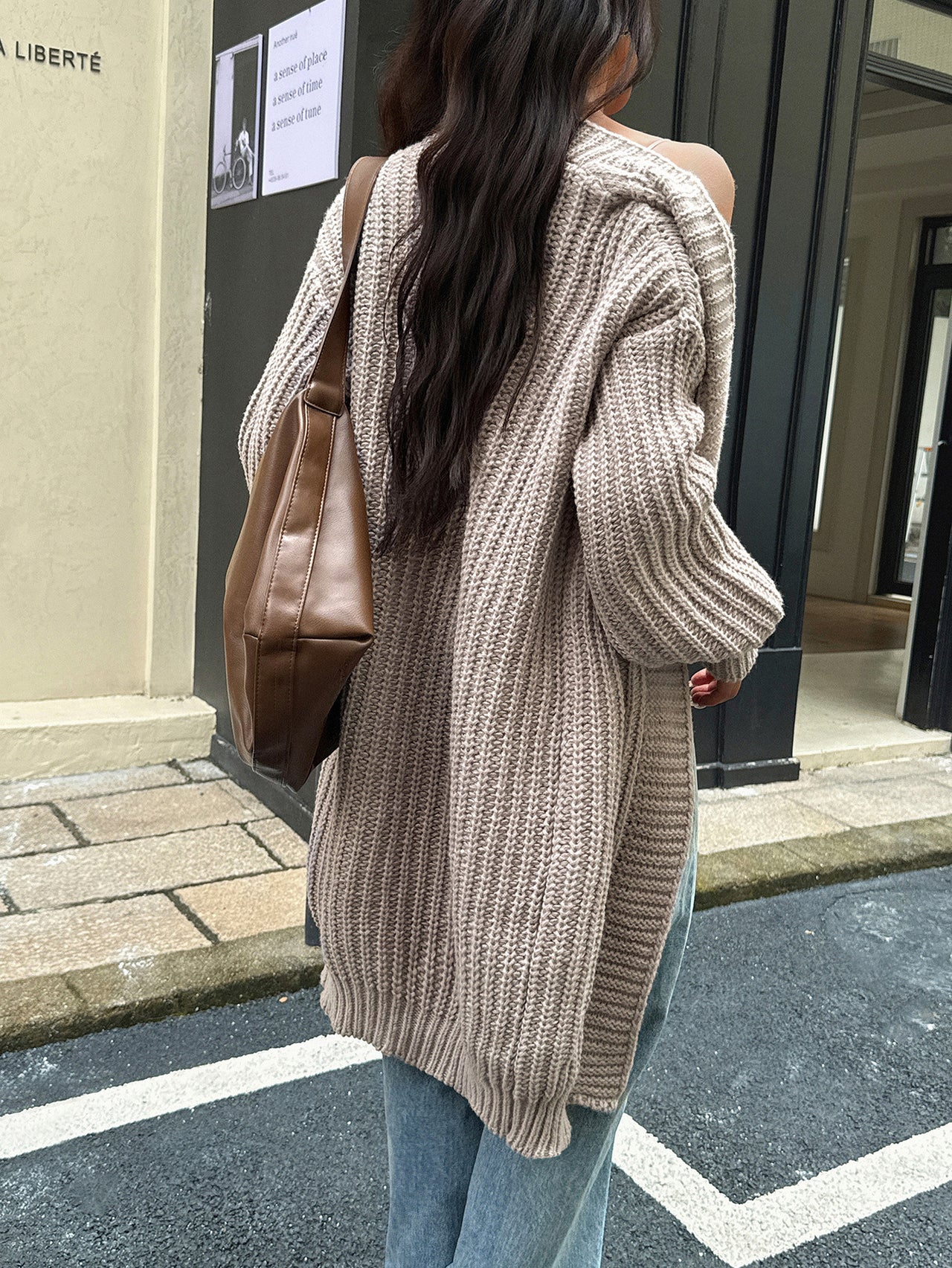 Neutral Long Cardigan Sweater - Modestly Vogue 