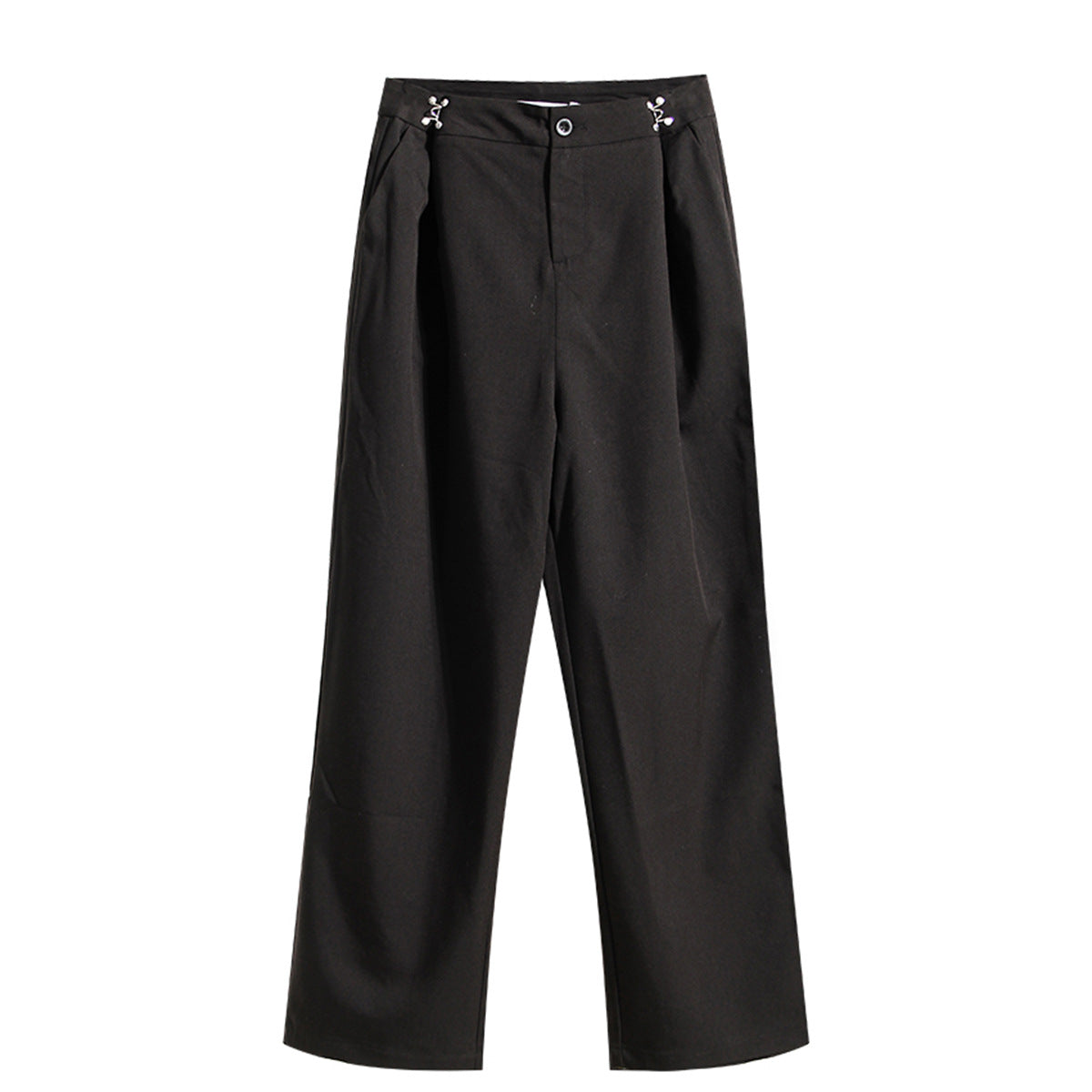 Neutral Classic All Matching Casual Pants Women Spring Summer High Waist on Both Sides Metal Buckle Slim Fit Flab Ankle Length Pants - Modestly Vogue 