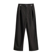 Neutral Classic All Matching Casual Pants Women Spring Summer High Waist on Both Sides Metal Buckle Slim Fit Flab Ankle Length Pants - Modestly Vogue 