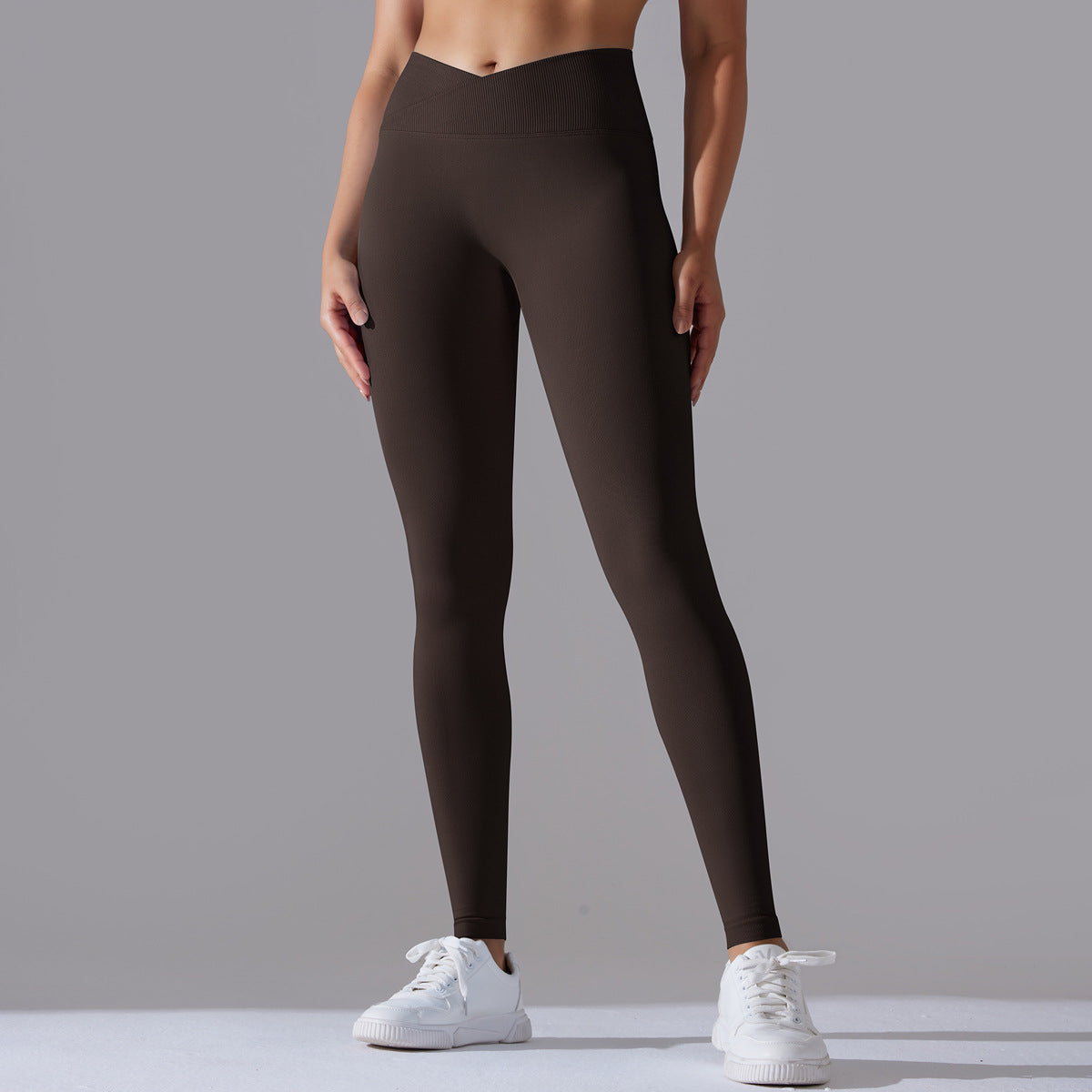Seamless Knitted Yoga Pants Cross Waist Peach Hip Raise Yoga Pants - Modestly Vogue 