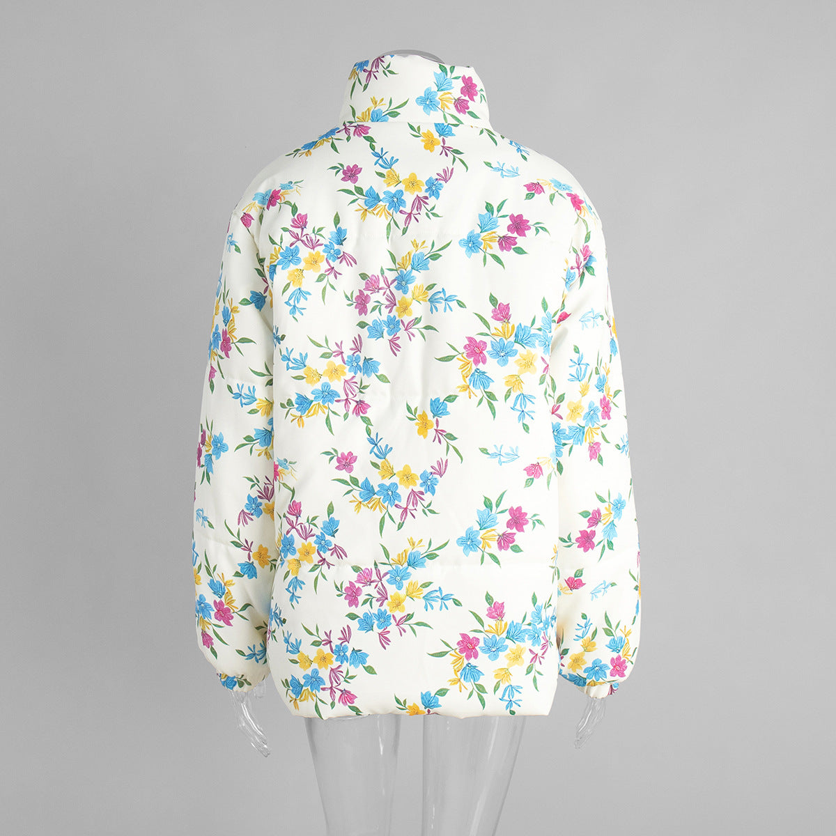 Printed Cotton Padded Jacket Coat Women Autumn Winter Stand Collar Zipper Cotton Padded Jacket Thermal Cotton Padded Coat Women