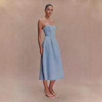 Sexy Women Wear Summer Tube Top Solid Color Sleeveless Denim Sling Dress - Modestly Vogue 
