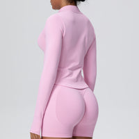 Stand Collar Knitted Long Sleeve Zipper Yoga Jacket - Modestly Vogue 