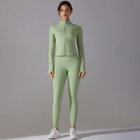 Trendy Push-Up Long Sleeve Yoga Set – Slim Zipper Workout Clothes for Women - Modestly Vogue 