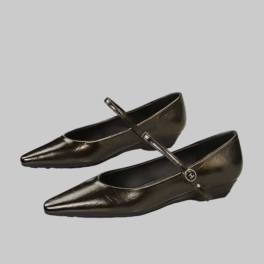 Women’s Low Heel Wedge Mary Jane Shoes with Pointed Toe