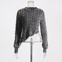 Pastel Idle Niche Irregular Asymmetric Hem Distressed Figure Flattering Short Sweater for Women