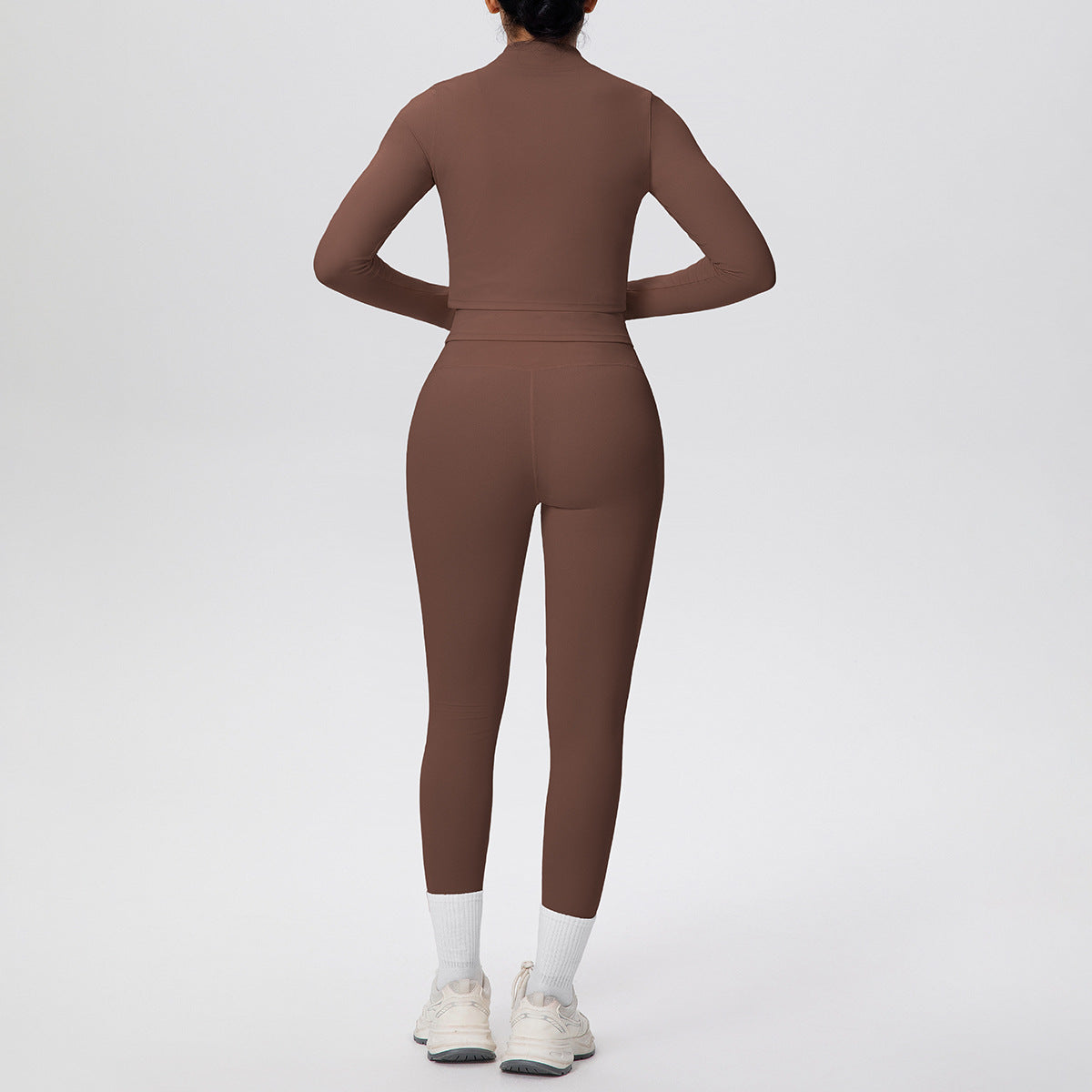 Women Solid Color Zip Long Sleeve Three Piece Yoga Set - Modestly Vogue 