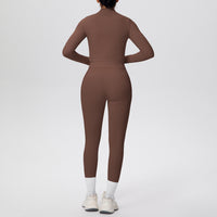 Women Solid Color Zip Long Sleeve Three Piece Yoga Set - Modestly Vogue 