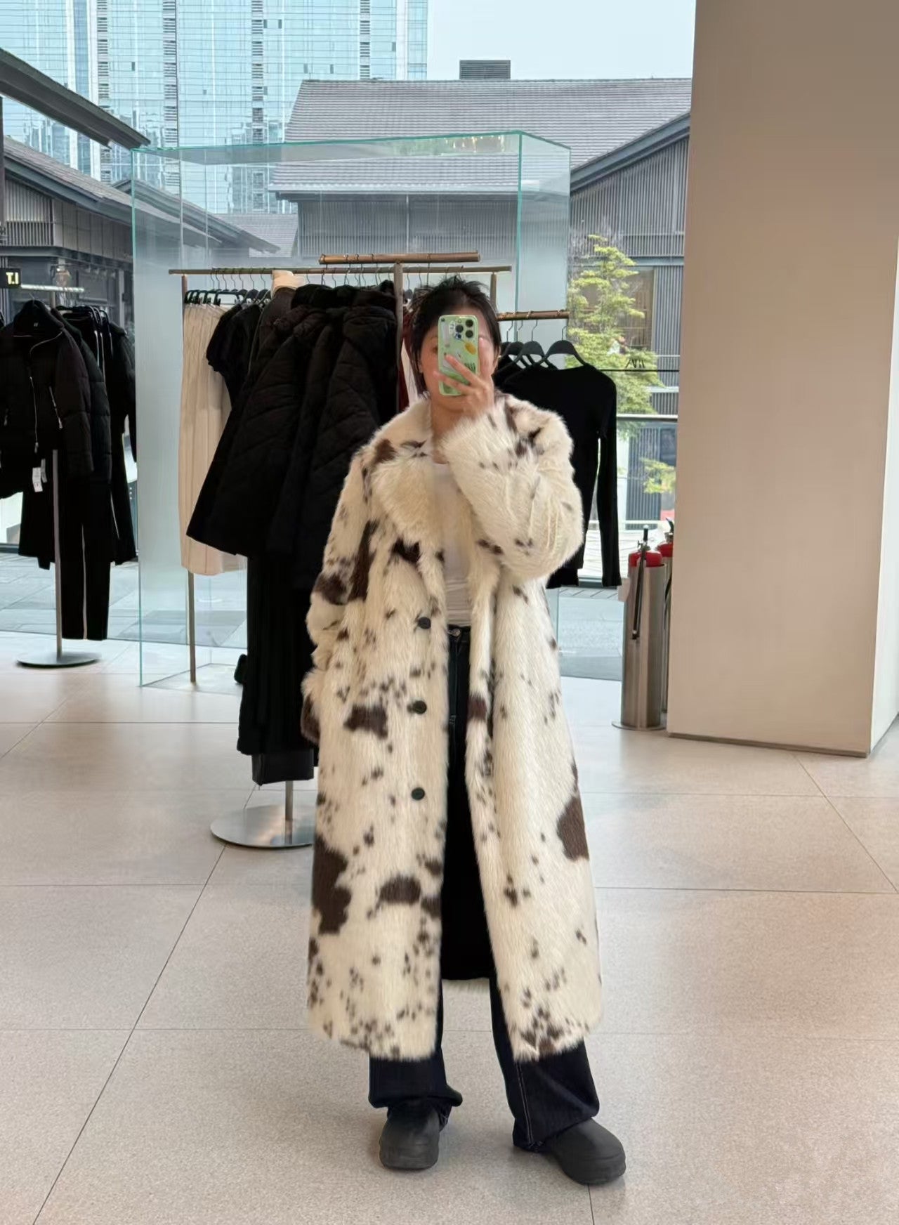 Faux Fur Coat Cow Point Printing Fox Fur Coat Extended Winter Environmental Protection Fur Coat - Modestly Vogue 