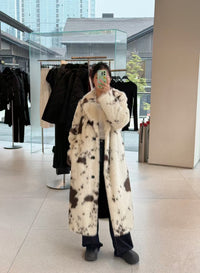 Faux Fur Coat Cow Point Printing Fox Fur Coat Extended Winter Environmental Protection Fur Coat - Modestly Vogue 