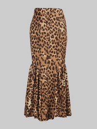 Leopard Print Figure-Flattering High Waist Flare Animal Print Skirt