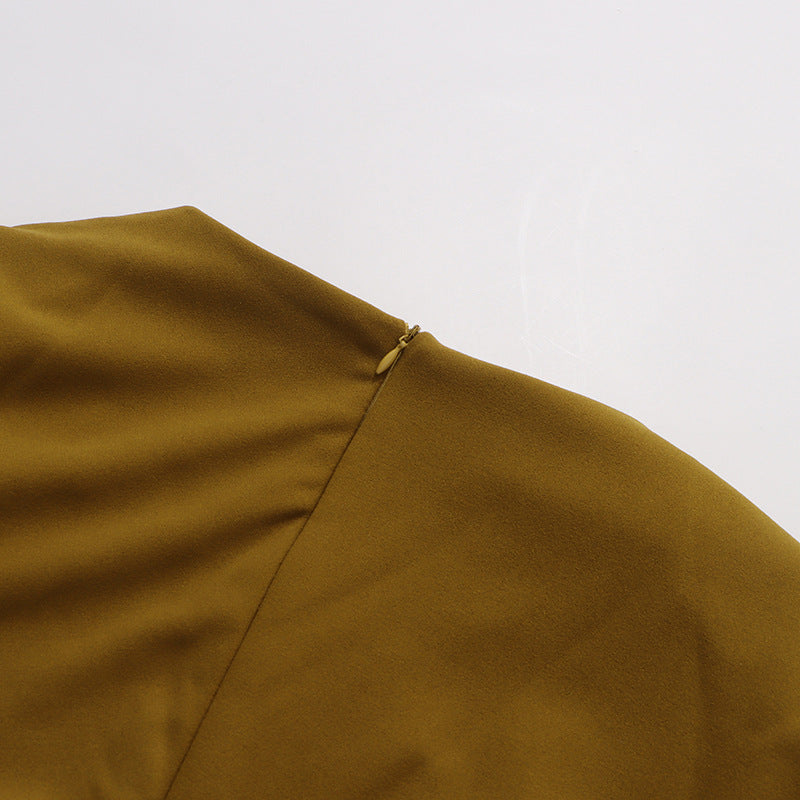 Earthtone Dress Women Solid Color round Neck Irregular Asymmetric Shawl Dress - Modestly Vogue 