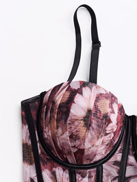Mesh Floral Print Steel Ring Boning Corset Short Strapless Vest Underwear Sexy Spaghetti Straps Slimming - Modestly Vogue 