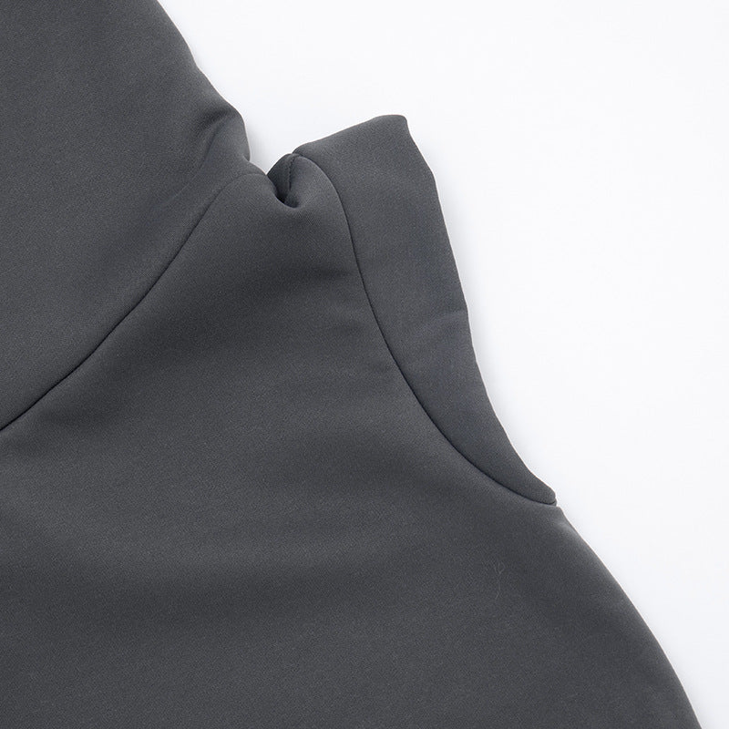 Women Clothing Autumn Winter Solid Color Casual Large Collar Sleeveless Contrast Color Drawstring Hooded Sweater Top