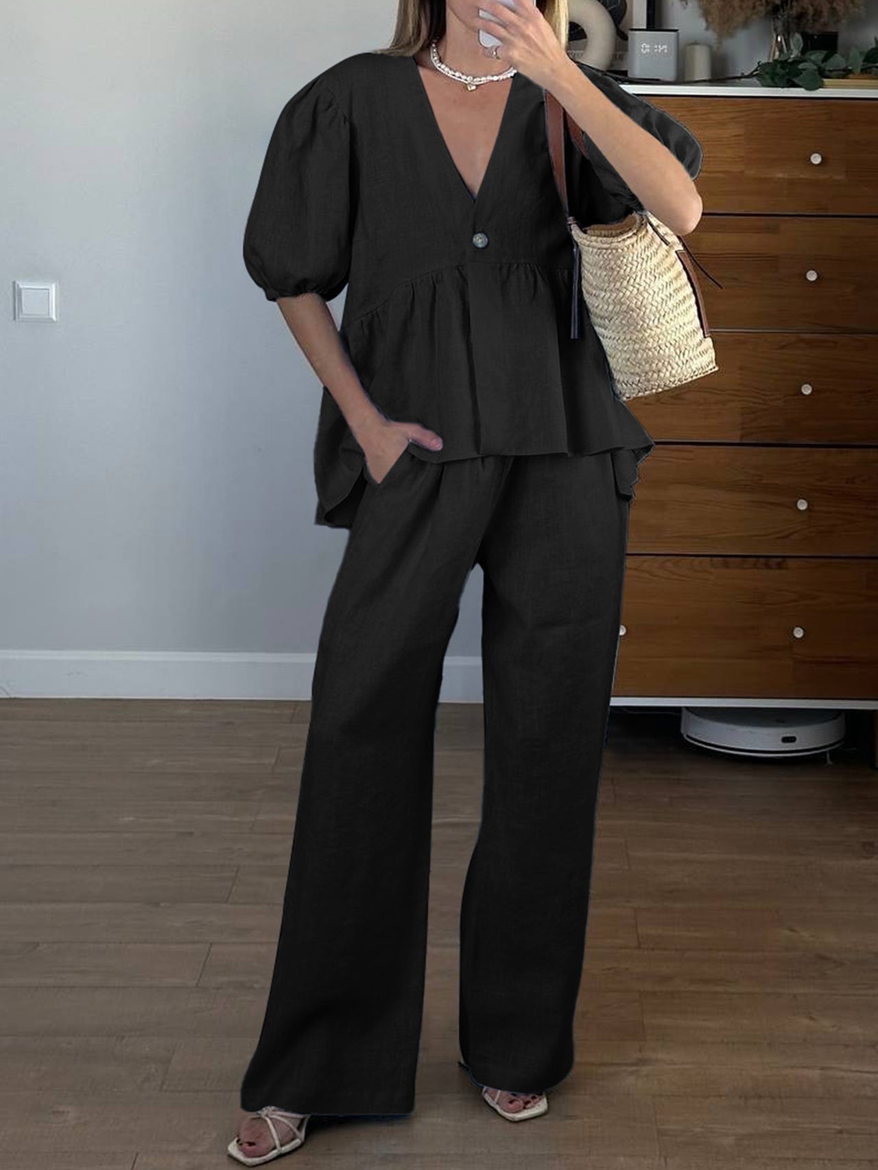 Vacation Short Sleeved T shirt Straight through Long Pants Women Clothing Summer - Modestly Vogue 