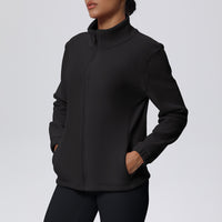 High Collar Warm Fleece Lined Zipped Sports Coat Loose Yoga Clothes Casual All Matching Women