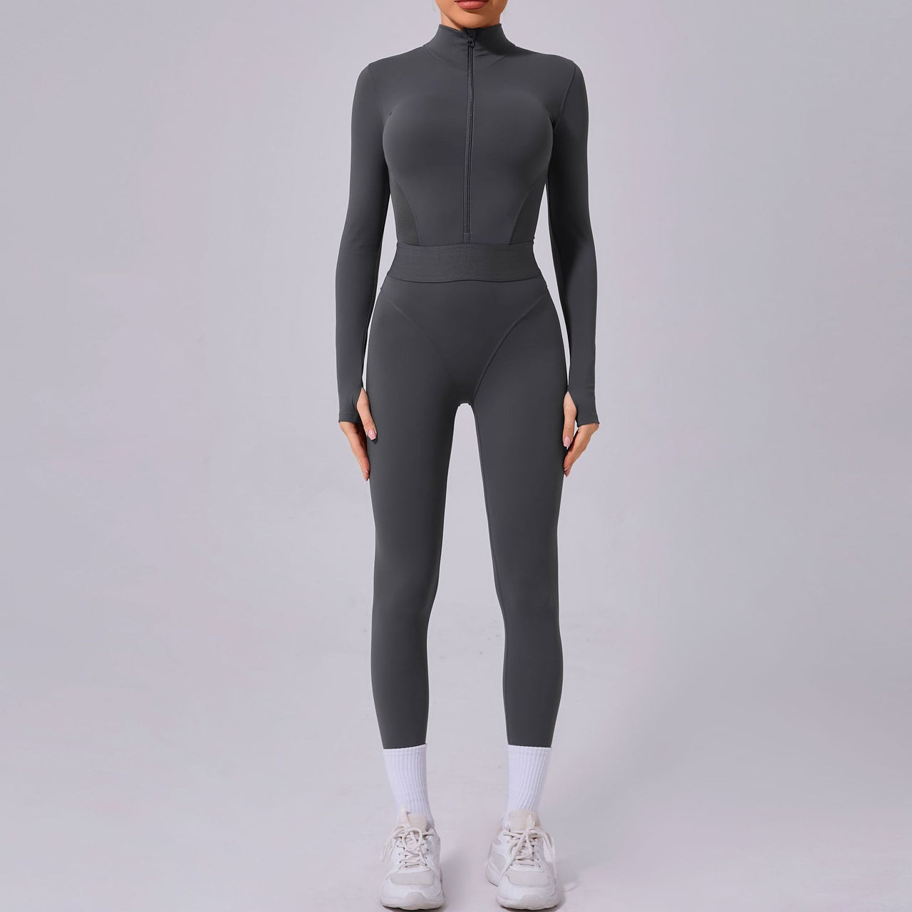 Mesh Stitching on Both Sides Yoga Jumpsuit Tight Elastic Waist Finger Hole Stitching Sports Fitness One Piece - Modestly Vogue 