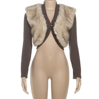 Cropped Fur Trim Sweater Jacket - Modestly Vogue 