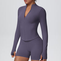 Stand Collar Knitted Long Sleeve Zipper Yoga Jacket - Modestly Vogue 