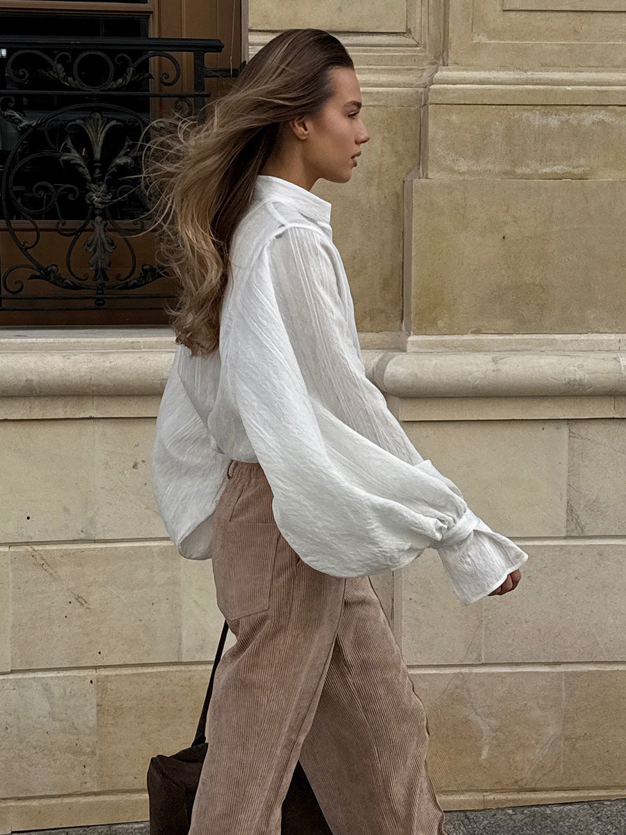 Cotton Corduroy Trousers Fall Retro Wide Leg Pants Loose Casual Trousers Women